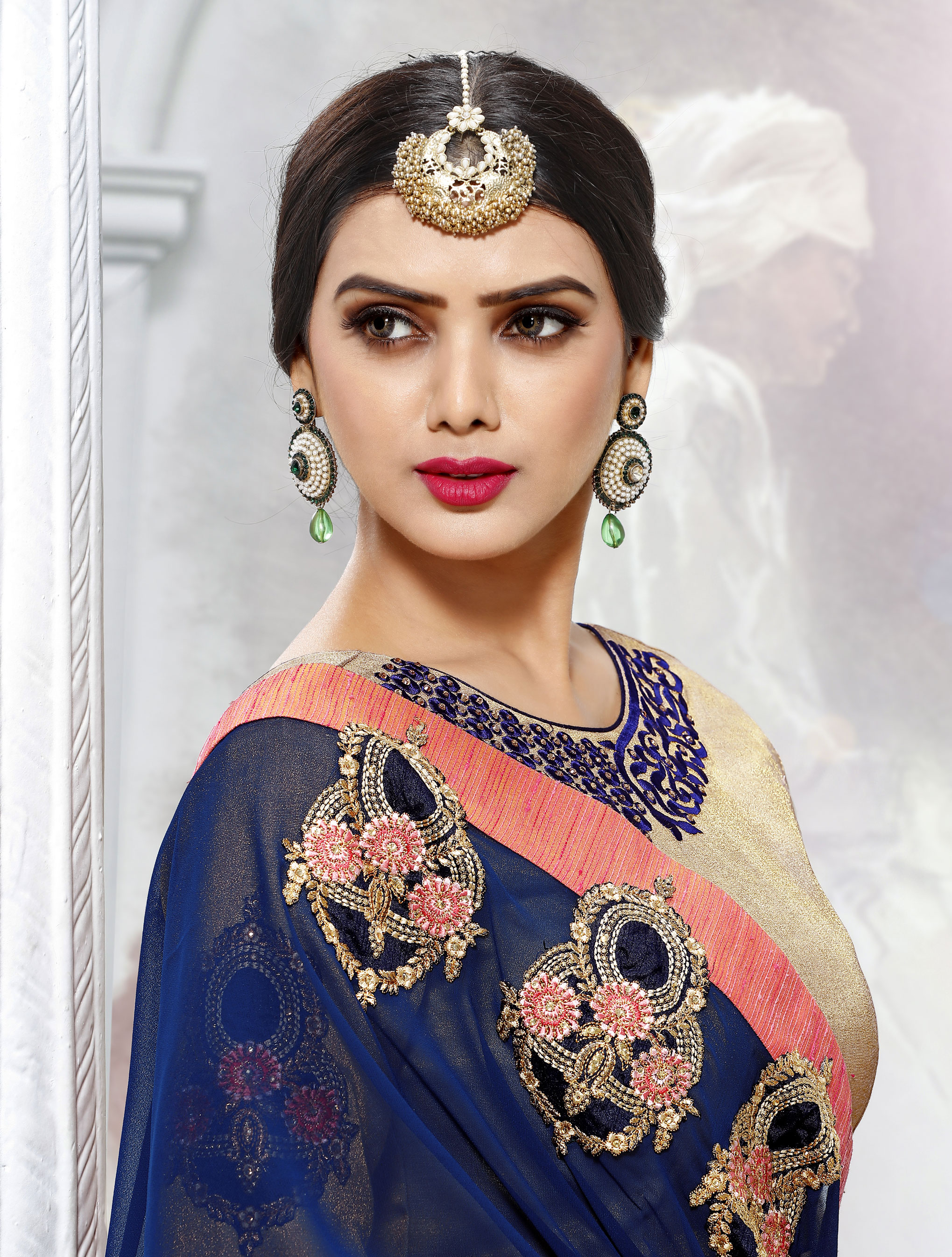 BLUE GEORGETTE SAREE @Indian Couture