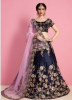 Navy Blue & Light Pink Velvet Silk Bridal Lehenga Choli