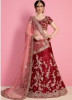 Maroon & Light Pink Velvet Silk Bridal Lehenga Choli
