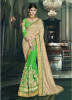Beige & Green Bemberg Georgette With Satin Embroidery Saree