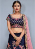 Navy Blue & Pink Velvet Silk Bridal Lehenga Choli
