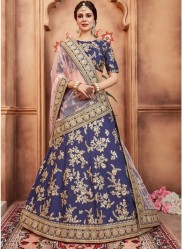 Blue Art Silk Bridal Lehenga Choli