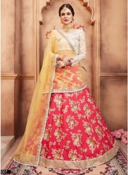 Pink & Yellow Taffeta Silk Bridal Lehenga Choli
