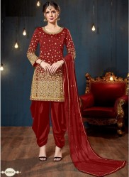 Red Taffeta Silk Glass Work Salwar Suit