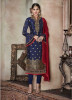 Blue Pure Banglori Silk Jacquard Straight-Cut Salwar Suit