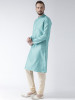 Blue & Cream-Coloured Self Design Kurta with Pyjamas