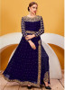 Dark Blue Faux Georgette With Embroidery Stone Work Ankle-Length Salwar Suit
