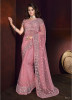 Pink Net With Thread Work Wedding Saree