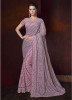 Light Purple Lucknowi With Net Skirt And Diamond Heavy Work Wedding Saree