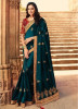 Dark Teal Blue Silk With Heavy Embroidery Saree