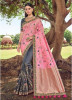 Carnation Pink & Gray Banarasi Silk Saree