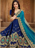 Navy Blue & Sky Blue Vichitra Silk Embroidery Saree