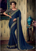 Blue Satin Silk Embroidery Saree