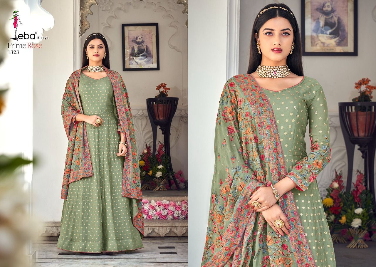 Sage Green Georgette Floor-Length Salwar Kameez @Indian Couture