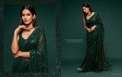 Green  Georgette With Sequins Work Saree