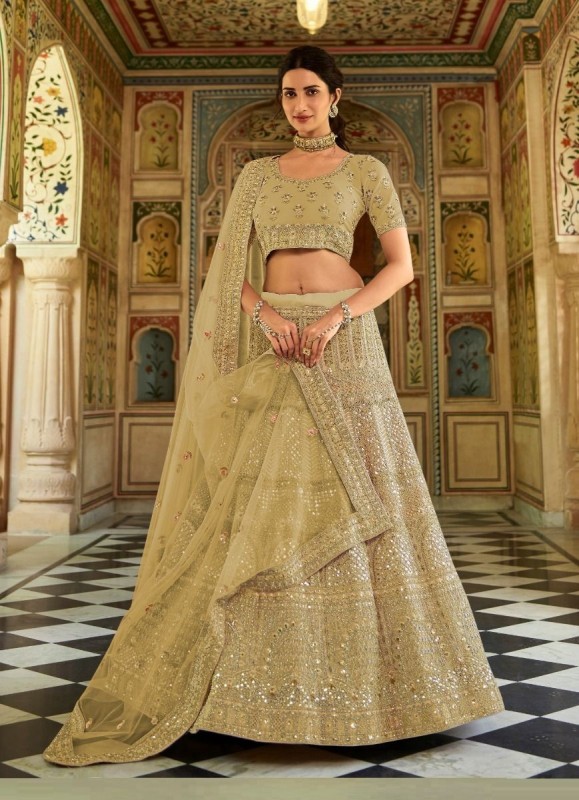 Buy infloura Wedding Speciel Olive Green Colour Net Fabric Lehenga Choli  Set Made by Sequins 3mm Work, And Embroidery Coding Zari Work. at Amazon.in