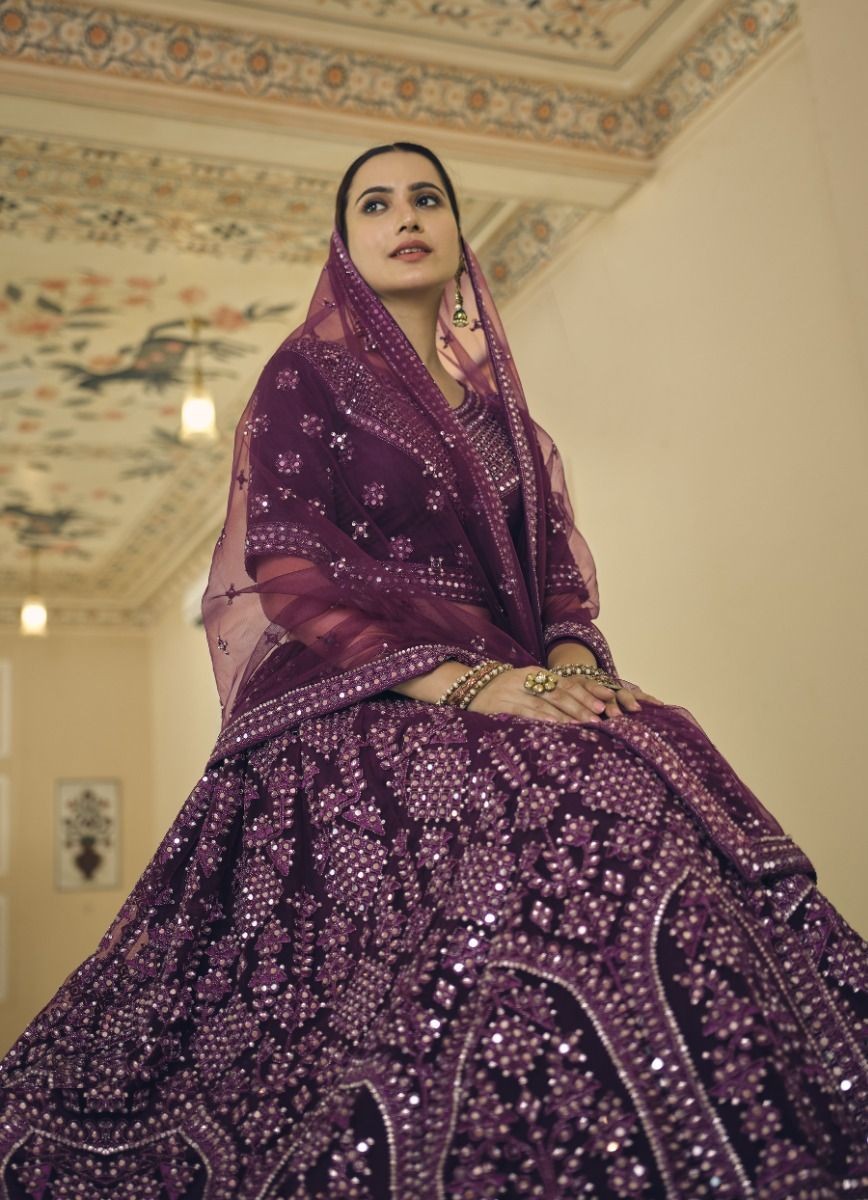 Dark purple bridal lehenga best sale