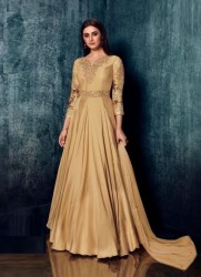 BURLYWOOD SATIN WITH ZARI EMBROIDERY PARTY-WEAR FLOOR-LENGTH READYMADE GOWN
