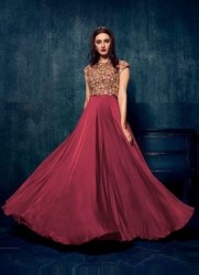JAM SATIN WITH SEQUINS WORK EMBROIDERY PARTY-WEAR FLOOR-LENGTH READYMADE GOWN