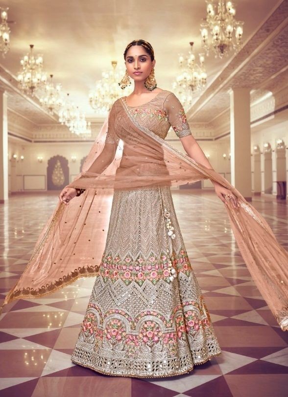 Pink and Gold Bridal Lehenga with Light Peach Dupatta