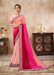 PINK CHINON PADDING CRUSH SHADED PARTY-WEAR PLEATED SAREE