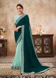 TEAL BLUE CHINON PADDING CRUSH SHADED PARTY-WEAR PLEATED SAREE