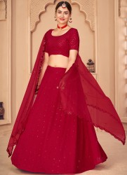 RED GEORGETTE WITH SEQUINS WORK PARTY WEAR LEHENGA CHOLI