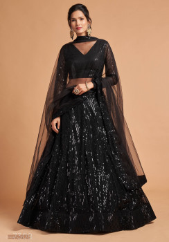 Shocking Black Partywear Sequence Embroidered Georgette Lehenga Choli