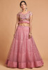 Blush Pink Party Wear Zari Embroidery Net Lehenga Choli