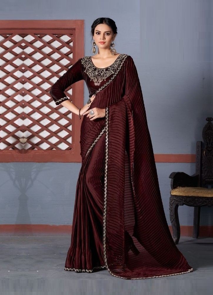 Dark Maroon Banarasi Silk Saree With Woven Floral Motifs And Blouse Pi –  paanericlothing