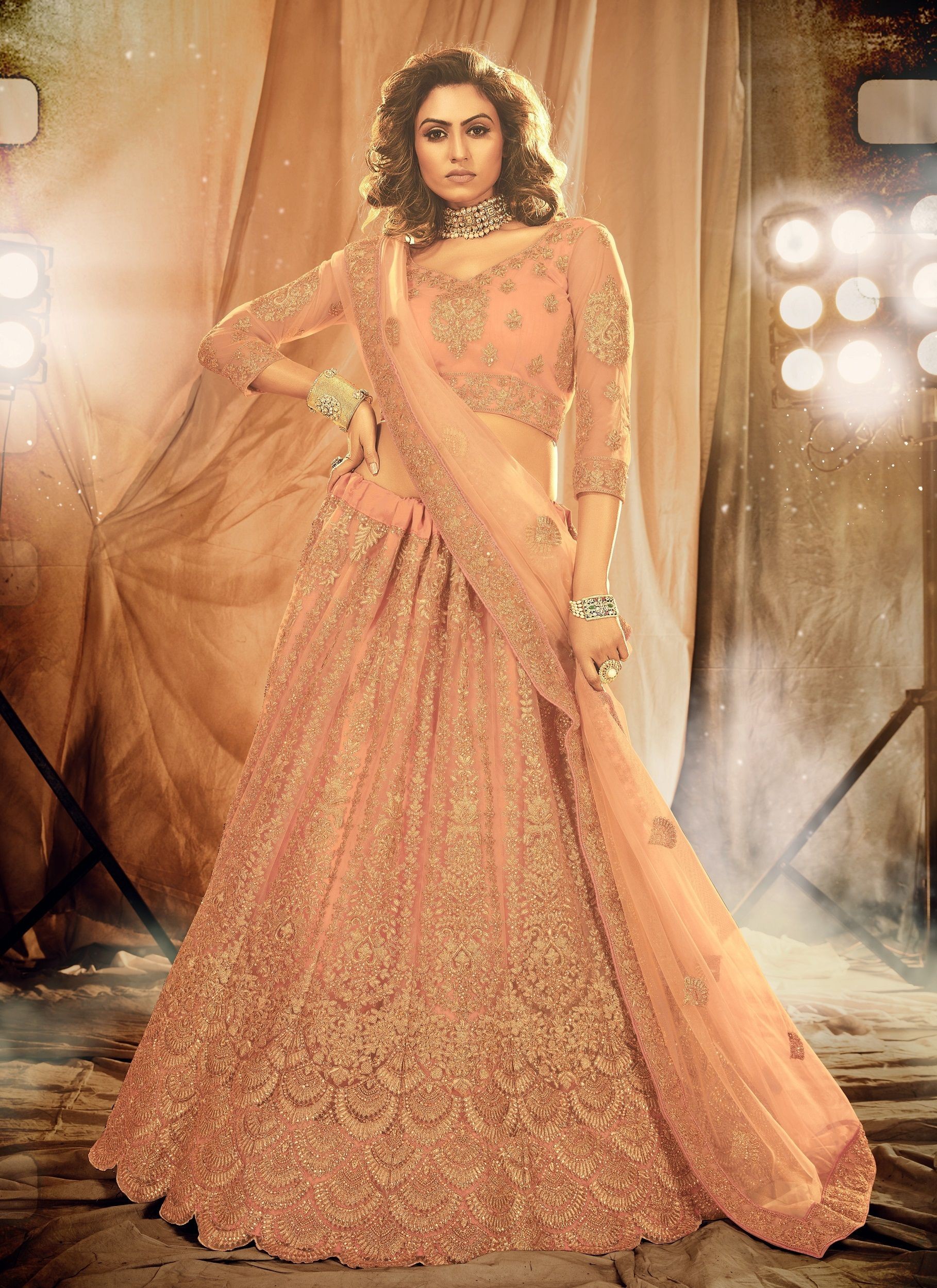 Buy Coral Georgette Embroidered Mirror Sweetheart Lehenga Set For Women by  Suruchi Parakh Online at Aza Fashions.