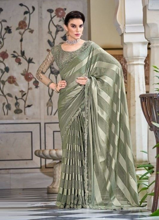 Buy Sage Green Printed Embroidered Saree Set Online for Women by ISHA GUPTA  TAYAL - 4059979