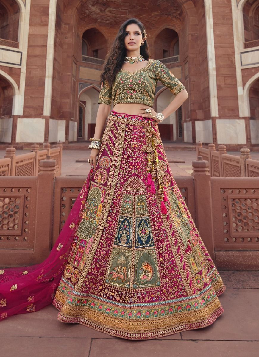 RED SILK EMBROIDERY & HANDWORK WEDDING-WEAR BRIDAL LEHENGA CHOLI @Indian  Couture