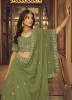 OLIVE GREEN FAUX GEORGETTE EMBROIDERED PARTY-WEAR STYLISH LEHENGA CHOLI