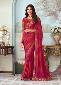 MAGENTA & CORAL SILK EMBROIDERED PARTY-WEAR BOUTIQUE SAREE