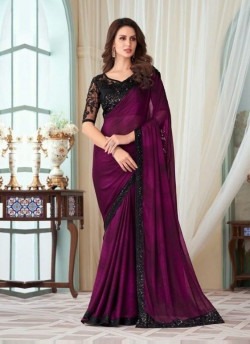 PURPLE SILK EMBROIDERED PARTY-WEAR BOUTIQUE SAREE