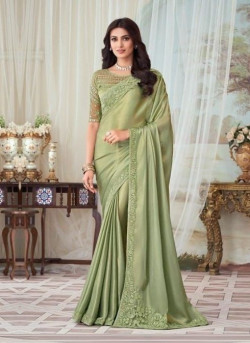 LIGHT SAGE GREEN SILK EMBROIDERED PARTY-WEAR BOUTIQUE SAREE