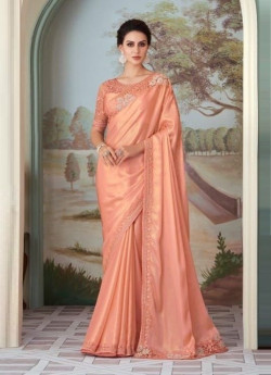LIGHT SALMON SILK EMBROIDERED PARTY-WEAR BOUTIQUE SAREE