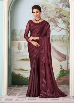 WINE SILK EMBROIDERED PARTY-WEAR BOUTIQUE SAREE
