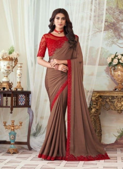 BROWN SILK EMBROIDERED PARTY-WEAR BOUTIQUE SAREE