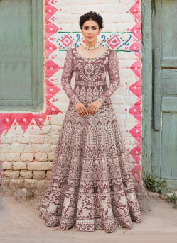 MAUVE NET EMBROIDERY & THREAD-WORK RAMADAN-SPECIAL GOWN WITH DUPATTA