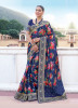 ROYAL BLUE ORGANZA DIGITAL PRINTED FESTIVE-WEAR FLORAL SAREE