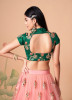 PINK SOFT NET EMBROIDERED PARTY-WEAR STYLISH LEHENGA WITH CONTRAST BLOUSE