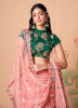 PINK SOFT NET EMBROIDERED PARTY-WEAR STYLISH LEHENGA WITH CONTRAST BLOUSE