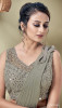 SAGE GREEN IMPORTED GEORGETTE CRUSHED PARTY-WEAR READY-TO-WEAR SAREE