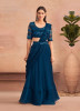 Sea Blue Silk Embroidered Party-Wear Lehenga Saree With Attached Dupatta