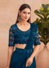 Sea Blue Silk Embroidered Party-Wear Lehenga Saree With Attached Dupatta