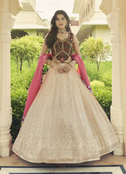Antique White Georgette Embroidery & Sequins-Work Party-Wear Stylish Lehenga Choli