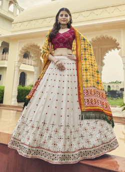 White Georgette Thread, Embroidery & Sequins-Work Party-Wear Stylish Lehenga Choli