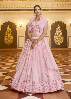 Light Pink Georgette Embroidery & Sequins-Work Party-Wear Stylish Lehenga Choli